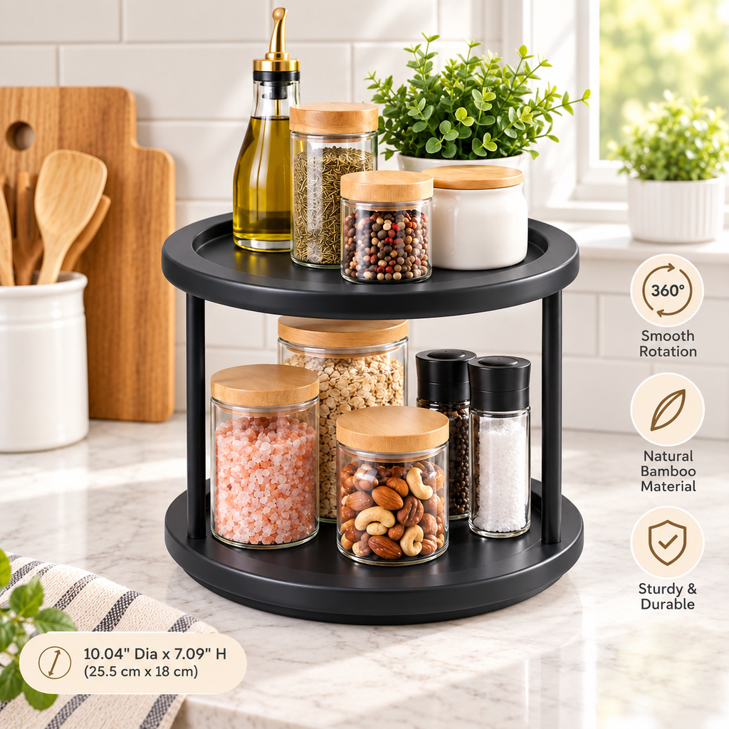 2-Tier Bamboo Turntable Organizer