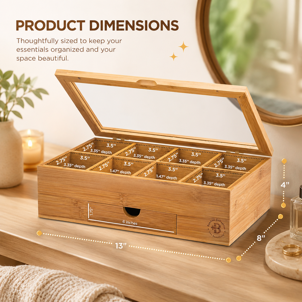8-Compartment Bamboo Tea Organizer