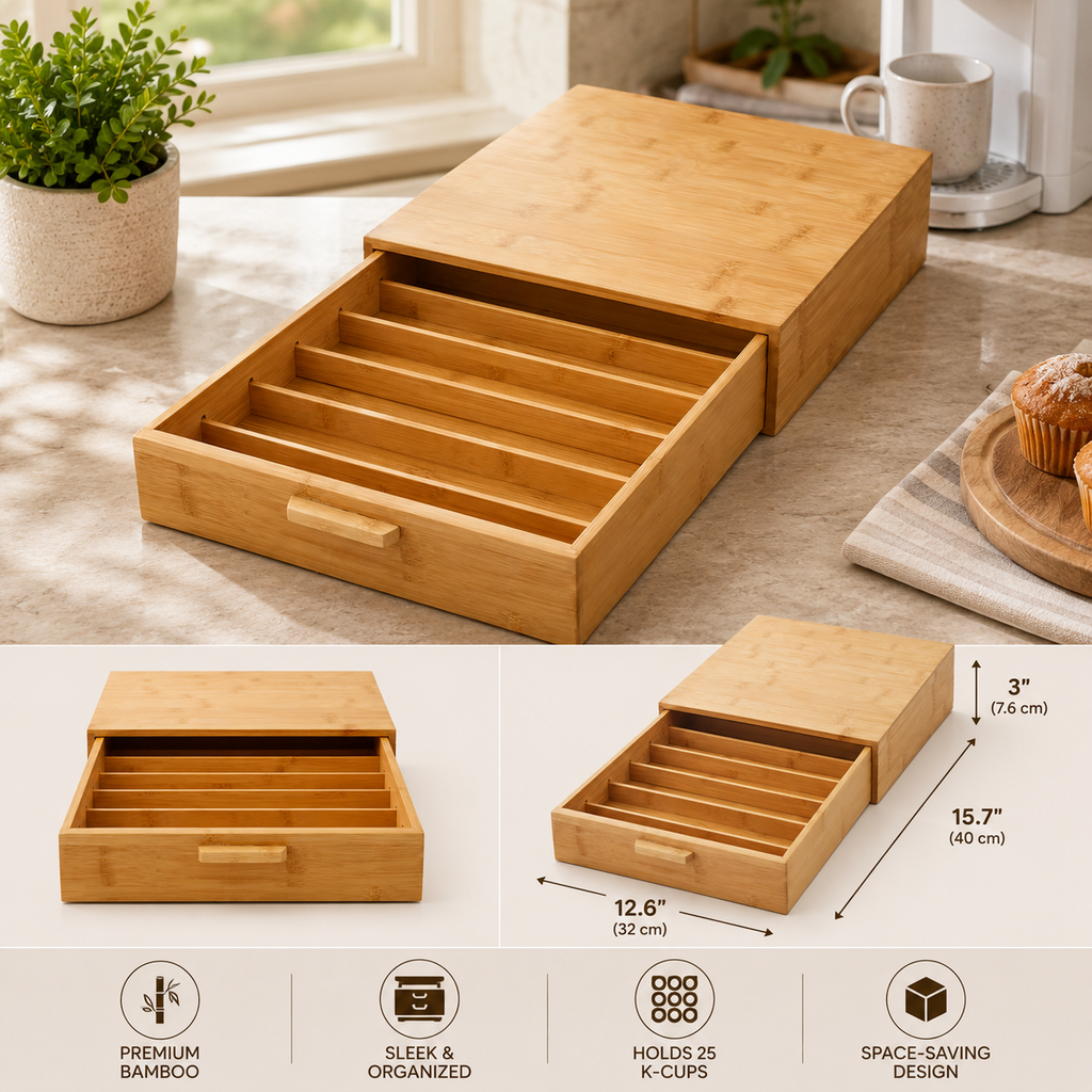 25-Pod Bamboo Beverage Organizer
