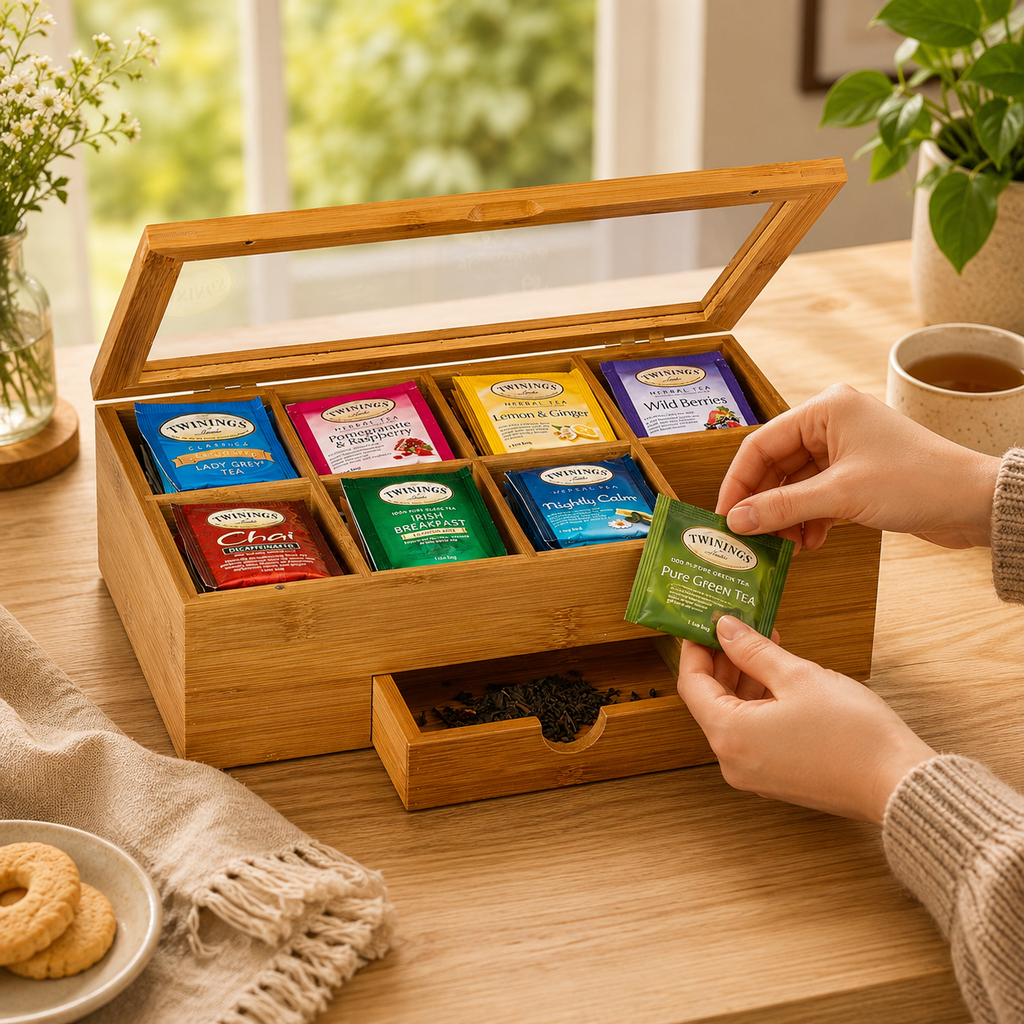 8-Compartment Bamboo Tea Organizer